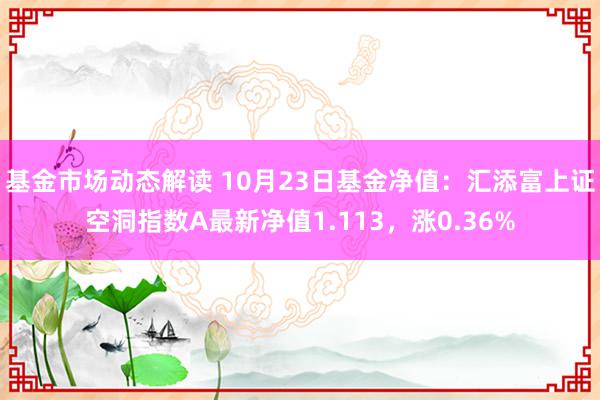 基金市场动态解读 10月23日基金净值：汇添富上证空洞指数A最新净值1.113，涨0.36%