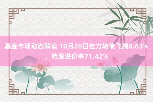 基金市场动态解读 10月28日佳力转债飞腾0.63%，转股溢价率71.42%