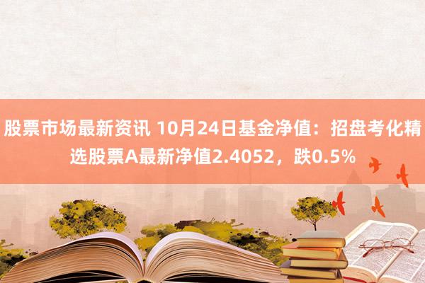 股票市场最新资讯 10月24日基金净值：招盘考化精选股票A最新净值2.4052，跌0.5%