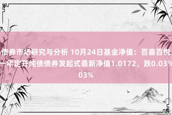 债券市场研究与分析 10月24日基金净值：百嘉百悦一年定开纯债债券发起式最新净值1.0172，跌0.03%