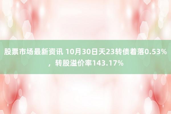 股票市场最新资讯 10月30日天23转债着落0.53%，转股溢价率143.17%