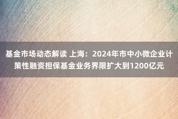 基金市场动态解读 上海：2024年市中小微企业计策性融资担保基金业务界限扩大到1200亿元