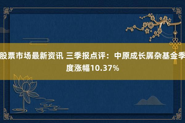 股票市场最新资讯 三季报点评：中原成长羼杂基金季度涨幅10.37%