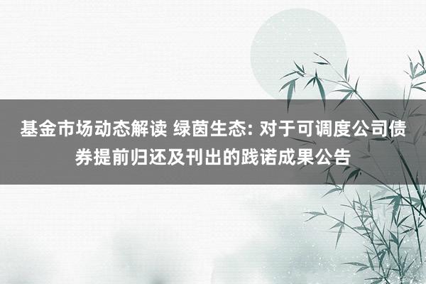 基金市场动态解读 绿茵生态: 对于可调度公司债券提前归还及刊出的践诺成果公告