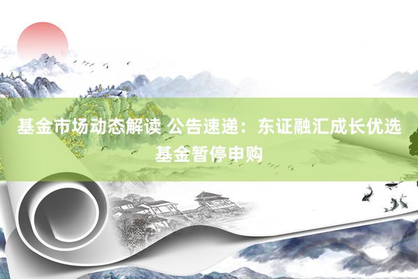 基金市场动态解读 公告速递：东证融汇成长优选基金暂停申购