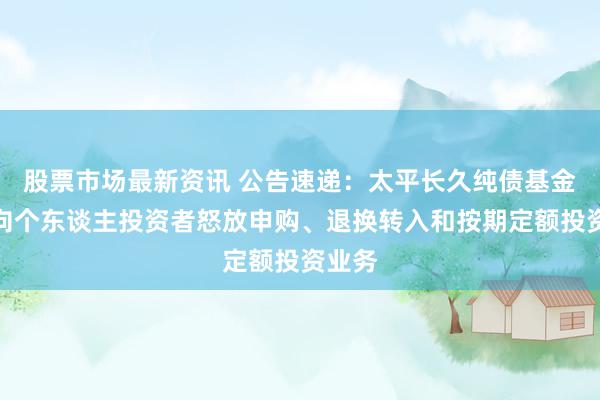 股票市场最新资讯 公告速递：太平长久纯债基金暂停向个东谈主投资者怒放申购、退换转入和按期定额投资业务