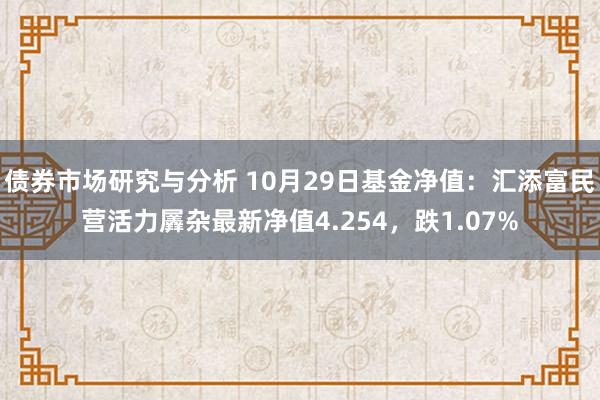 债券市场研究与分析 10月29日基金净值：汇添富民营活力羼杂最新净值4.254，跌1.07%