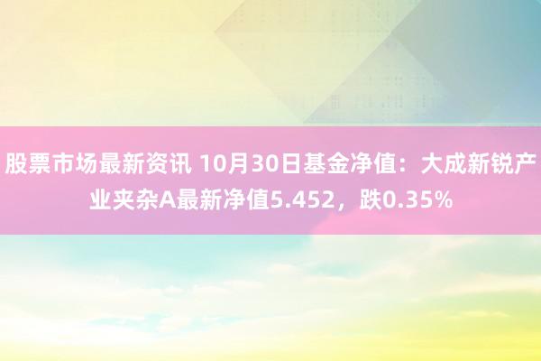 股票市场最新资讯 10月30日基金净值：大成新锐产业夹杂A最新净值5.452，跌0.35%