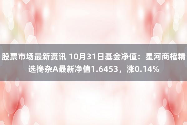 股票市场最新资讯 10月31日基金净值：星河商榷精选搀杂A最新净值1.6453，涨0.14%