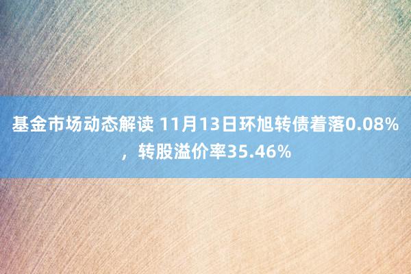 基金市场动态解读 11月13日环旭转债着落0.08%，转股溢价率35.46%