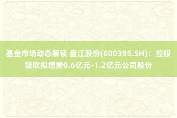 基金市场动态解读 盘江股份(600395.SH)：控股鼓吹拟增握0.6亿元-1.2亿元公司股份