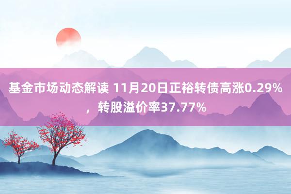 基金市场动态解读 11月20日正裕转债高涨0.29%，转股溢价率37.77%