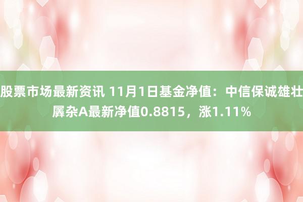 股票市场最新资讯 11月1日基金净值：中信保诚雄壮羼杂A最新净值0.8815，涨1.11%