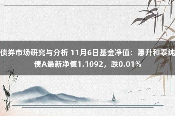 债券市场研究与分析 11月6日基金净值：惠升和泰纯债A最新净值1.1092，跌0.01%