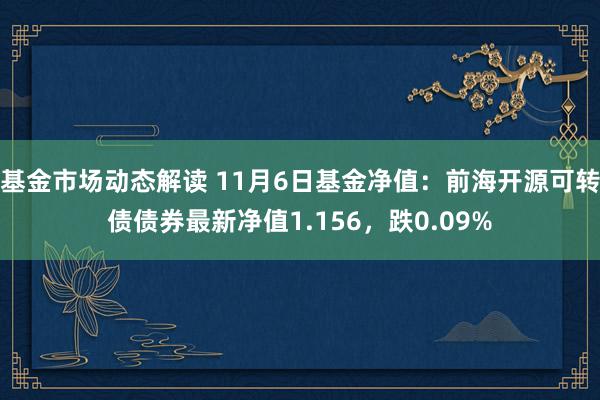 基金市场动态解读 11月6日基金净值：前海开源可转债债券最新净值1.156，跌0.09%