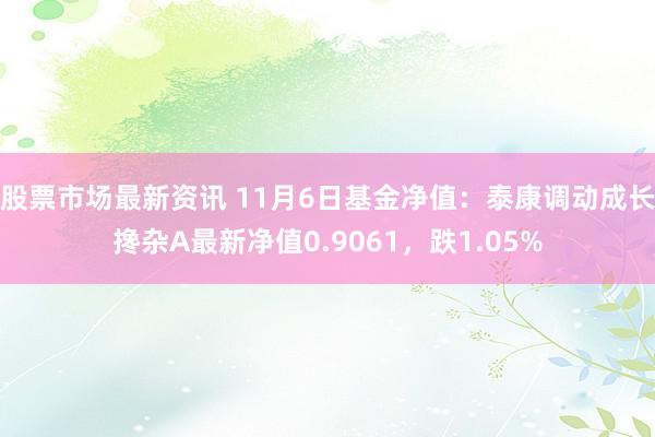 股票市场最新资讯 11月6日基金净值：泰康调动成长搀杂A最新净值0.9061，跌1.05%