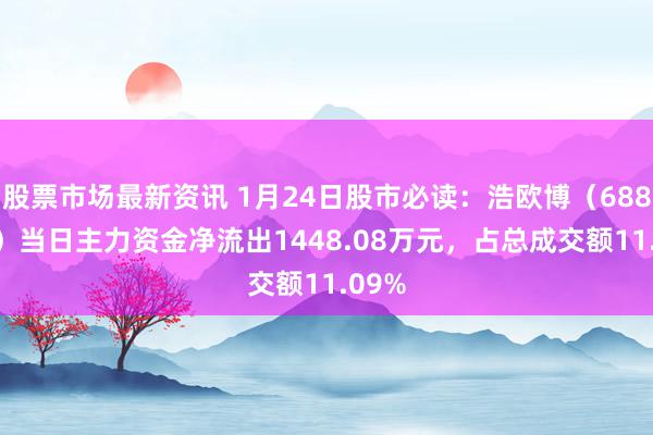 股票市场最新资讯 1月24日股市必读：浩欧博（688656）当日主力资金净流出1448.08万元，占总成交额11.09%