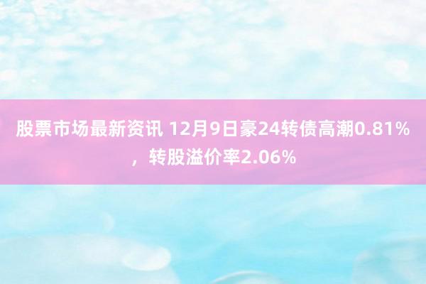 股票市场最新资讯 12月9日豪24转债高潮0.81%，转股溢价率2.06%