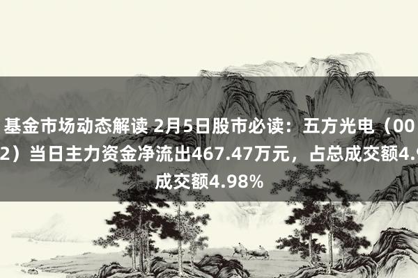 基金市场动态解读 2月5日股市必读：五方光电（002962）当日主力资金净流出467.47万元，占总成交额4.98%