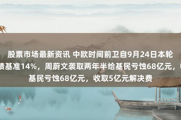 股票市场最新资讯 中欧时间前卫自9月24日本轮行情以来跑输功绩基准14%，周蔚文袭取两年半给基民亏蚀68亿元，收取5亿元解决费