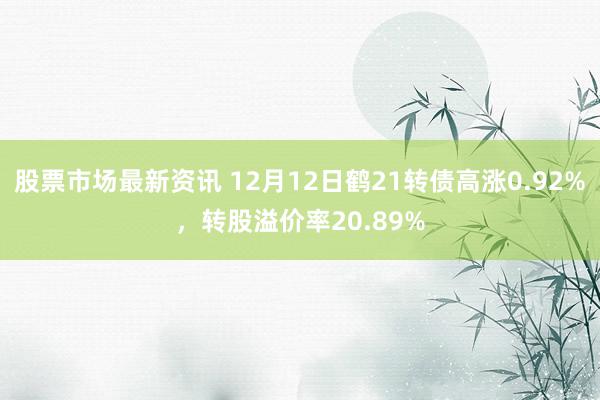 股票市场最新资讯 12月12日鹤21转债高涨0.92%，转股溢价率20.89%