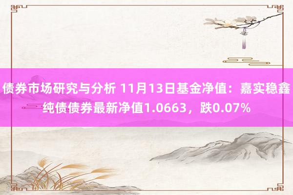 债券市场研究与分析 11月13日基金净值：嘉实稳鑫纯债债券最新净值1.0663，跌0.07%