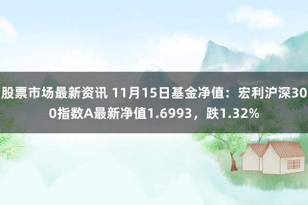 股票市场最新资讯 11月15日基金净值：宏利沪深300指数A最新净值1.6993，跌1.32%