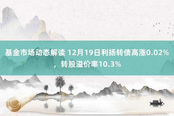 基金市场动态解读 12月19日利扬转债高涨0.02%，转股溢价率10.3%