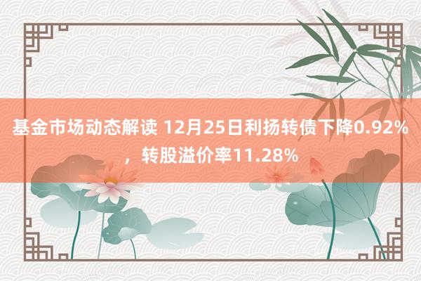 基金市场动态解读 12月25日利扬转债下降0.92%，转股溢价率11.28%