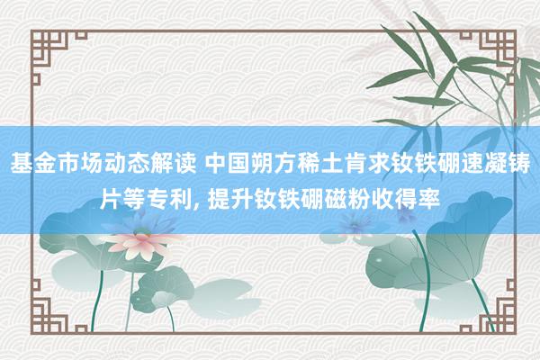 基金市场动态解读 中国朔方稀土肯求钕铁硼速凝铸片等专利, 提升钕铁硼磁粉收得率