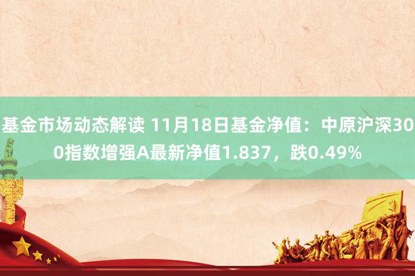 基金市场动态解读 11月18日基金净值：中原沪深300指数增强A最新净值1.837，跌0.49%