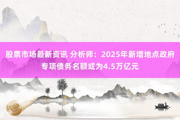 股票市场最新资讯 分析师：2025年新增地点政府专项债务名额或为4.5万亿元