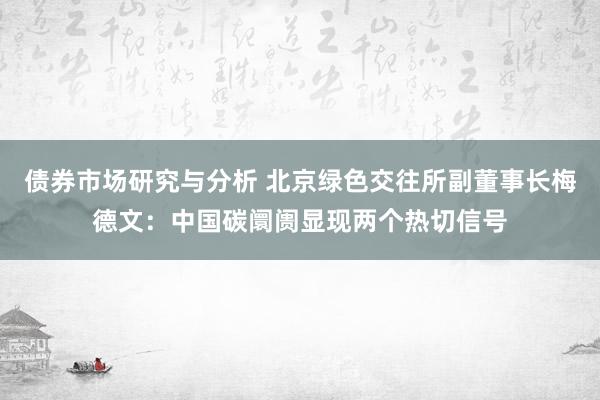 债券市场研究与分析 北京绿色交往所副董事长梅德文：中国碳阛阓显现两个热切信号