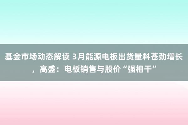 基金市场动态解读 3月能源电板出货量料苍劲增长，高盛：电板销售与股价“强相干”