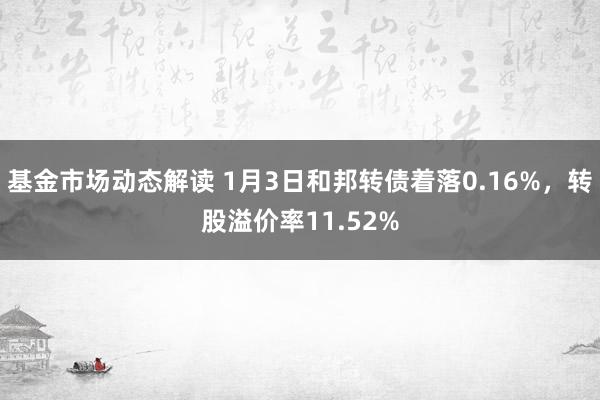 基金市场动态解读 1月3日和邦转债着落0.16%，转股溢价率11.52%