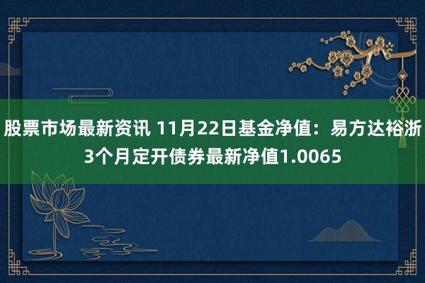 股票市场最新资讯 11月22日基金净值：易方达裕浙3个月定开债券最新净值1.0065